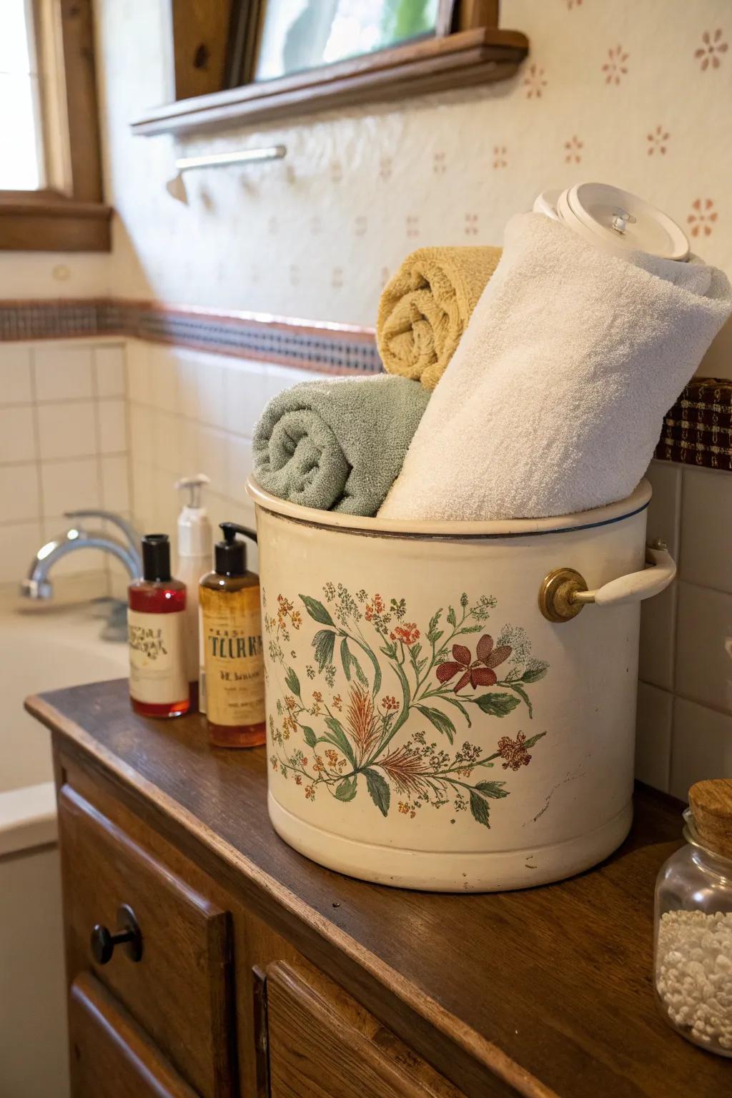 With jug storage options, you can give your bathroom a vintage feel.
