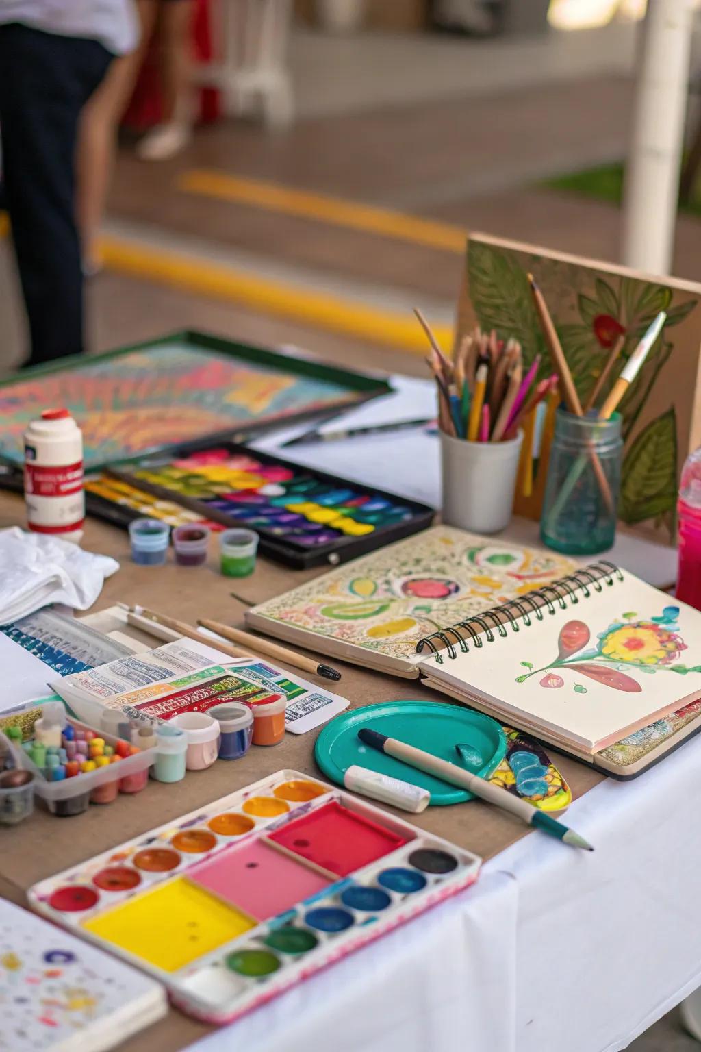 A colorful array of art supplies ready to stimulate creative family projects.