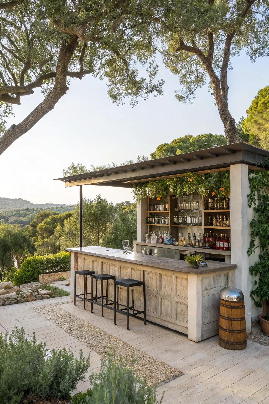 Smart storage solutions keep the bar tidy.