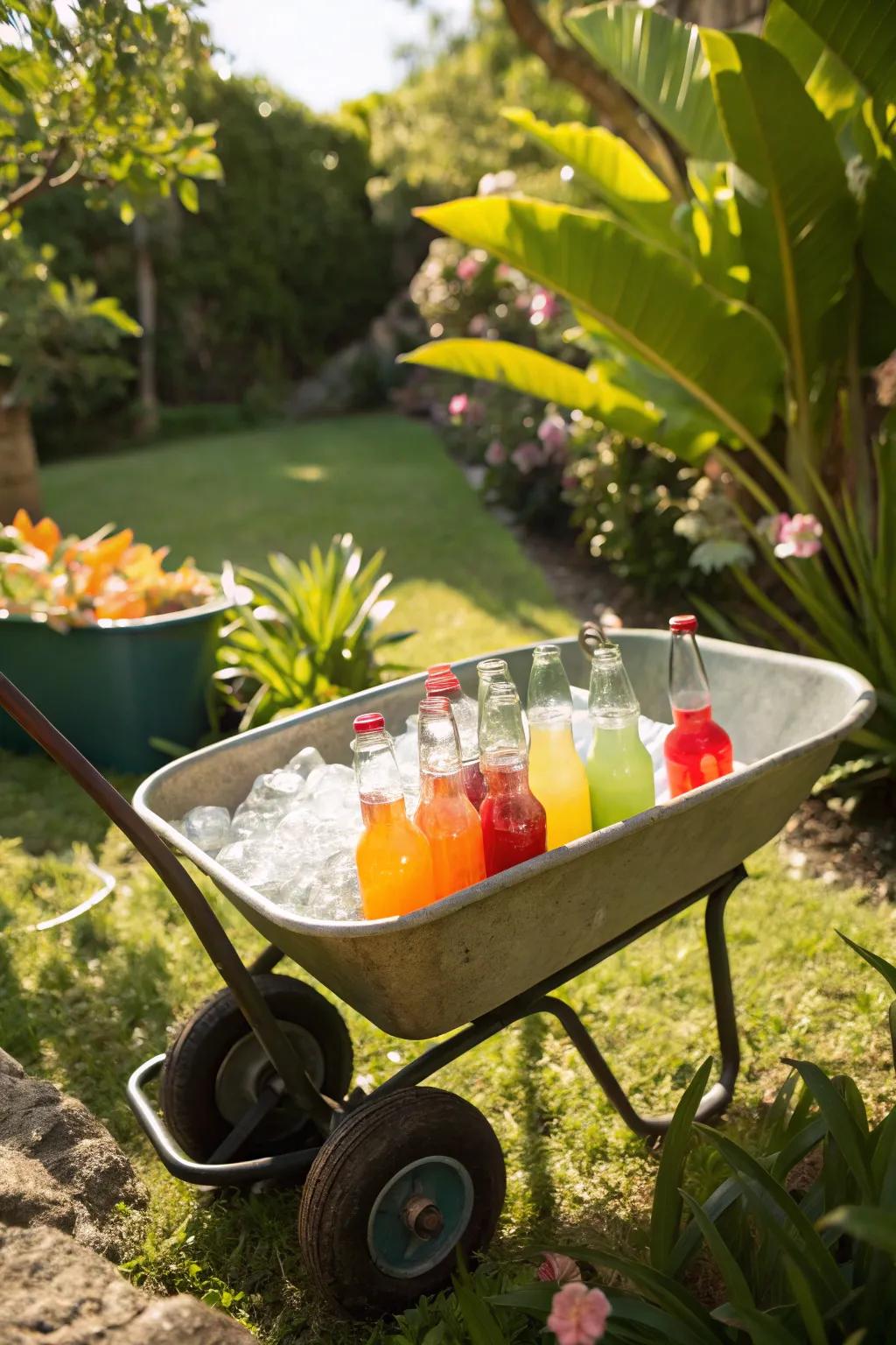 A pushcart bar adds whimsy to your outdoor event.