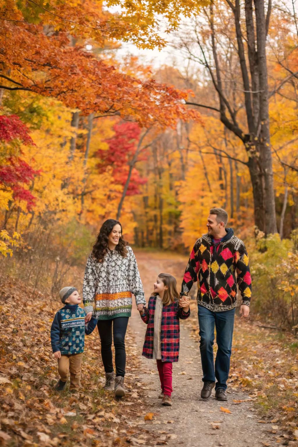 Combining patterns results in a vibrant and appealing family image.