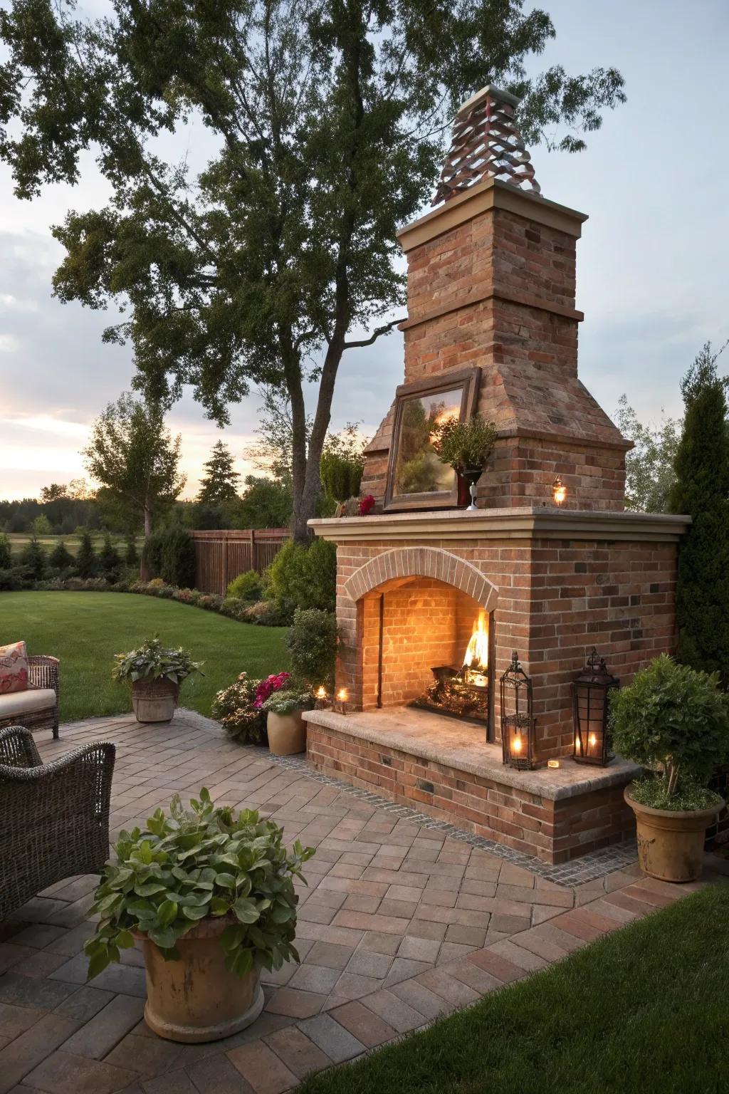 Provide timeless charm to your backyard using a traditional stone fireplace.