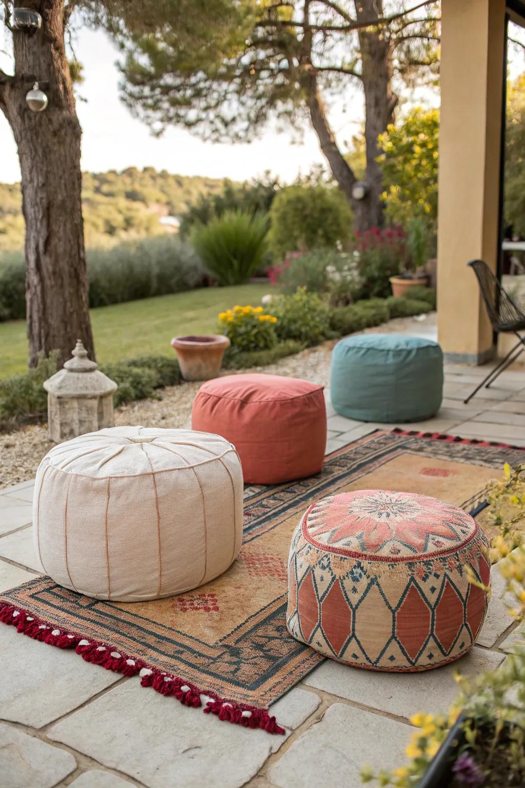 Poufs offer versatile and trendy seating options.