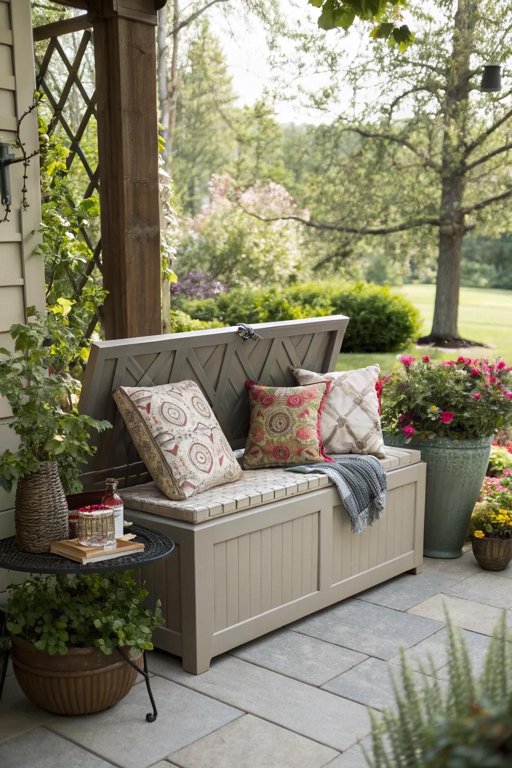 Storage benches provide seating along with space-saving storage solutions.