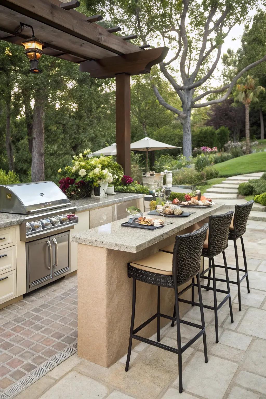 A grill station with bar seating for a vibrant social setting.