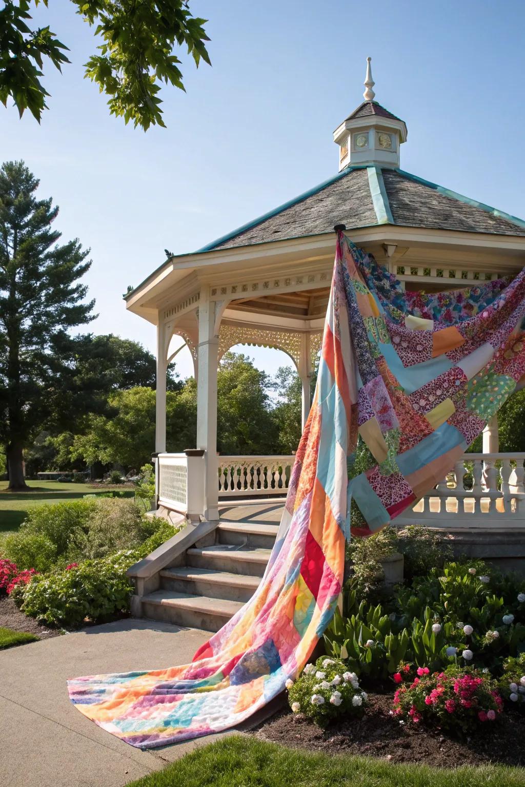 Draped fabrics create an energetic and welcoming setting in the park.