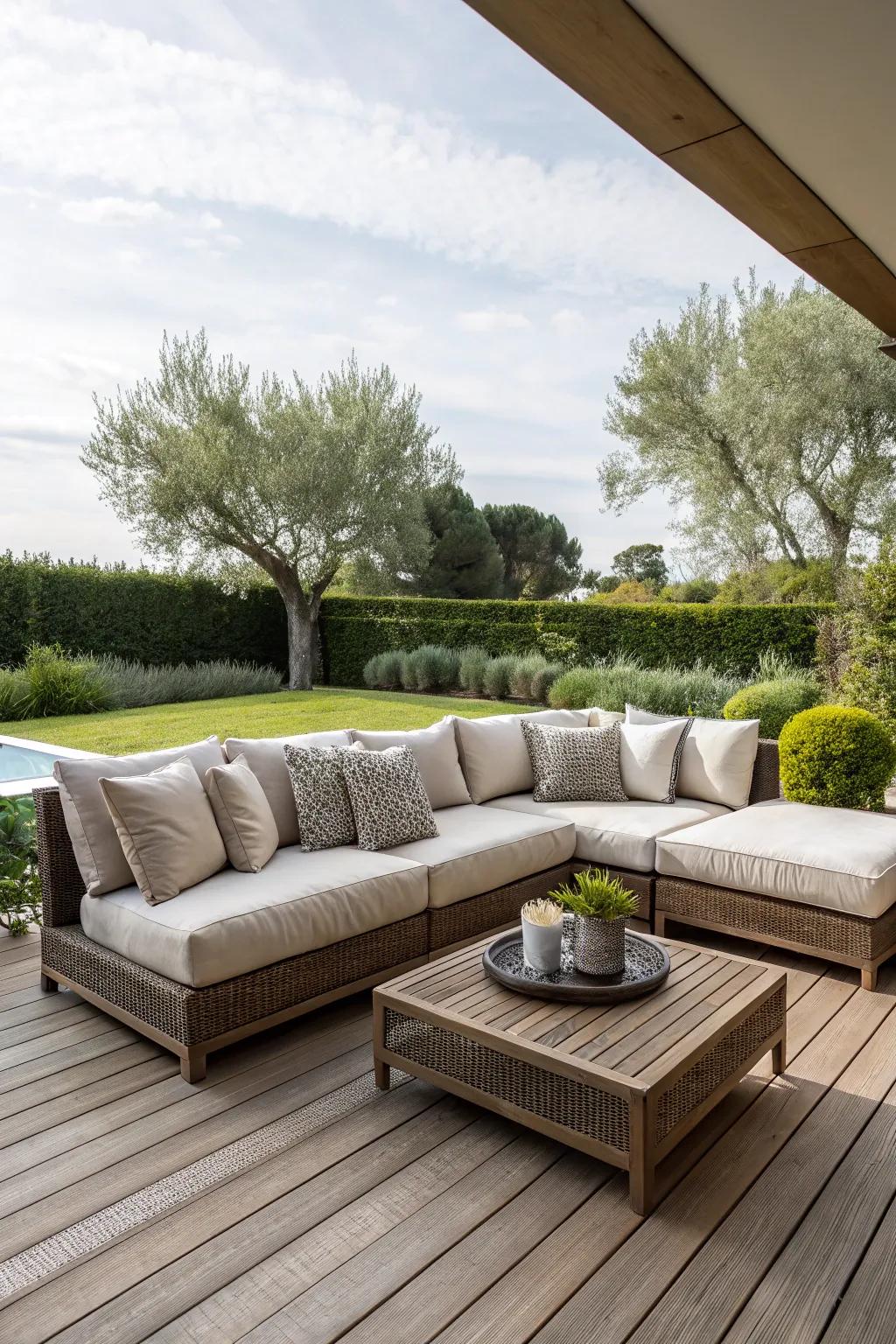 Outdoor sectionals provide ample seating and an inviting environment for socializing.