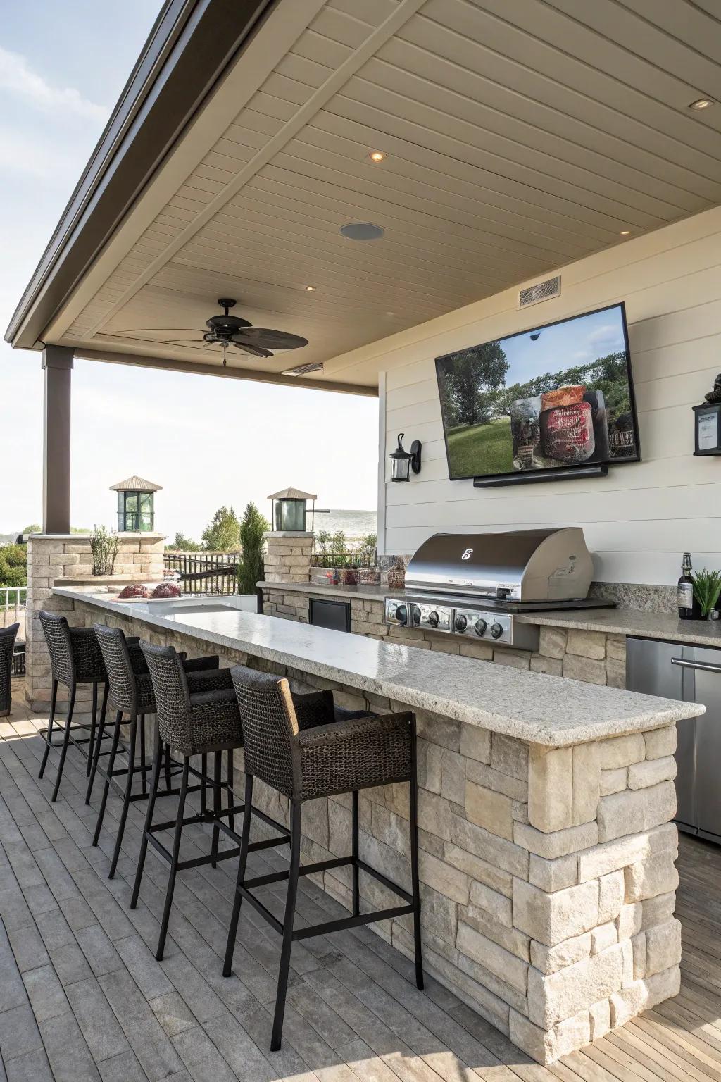 Combine culinary joys with entertainment in your outdoor cooking area.