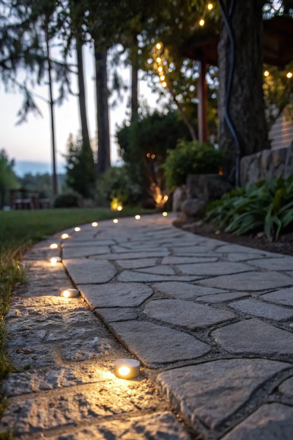 Rock-set lights for natural charm.