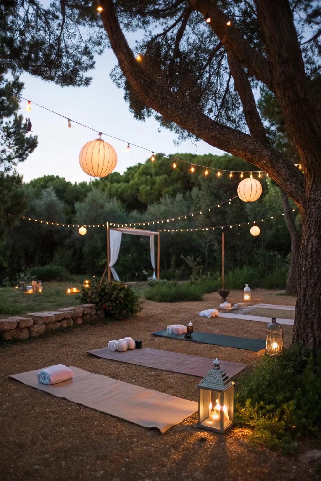 Soft illumination lights up your yoga area, setting a peaceful mood.