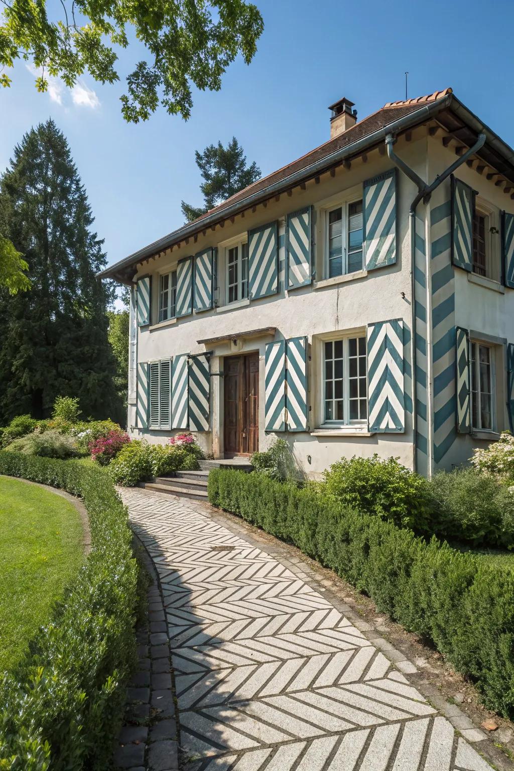 House featuring unique zigzag-patterned awnings.