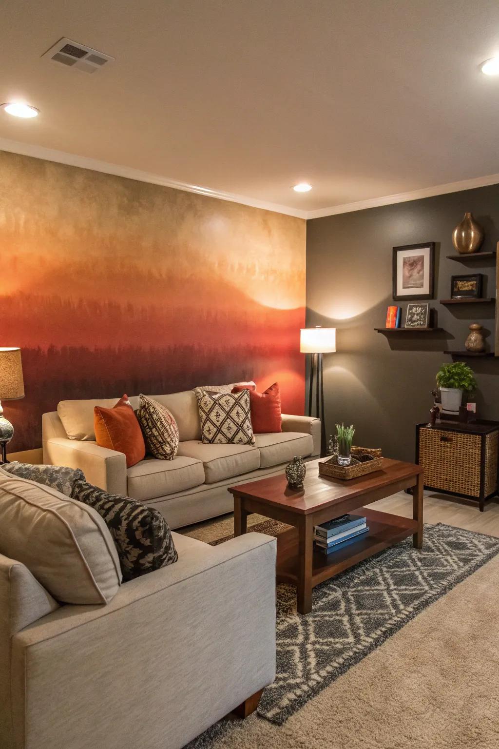 Faded shade walls provide a calming and stylish gradation.