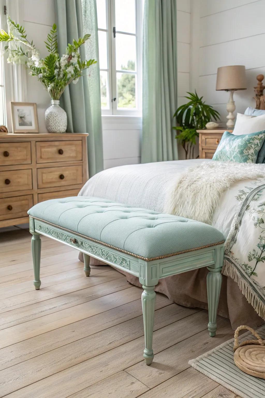 Add style and function with a painted bedside seat.