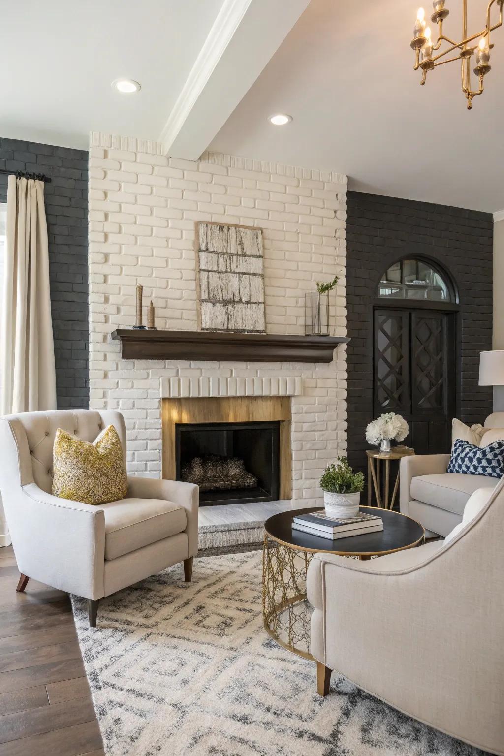 A two-tone fireplace adds dimension and visual interest.