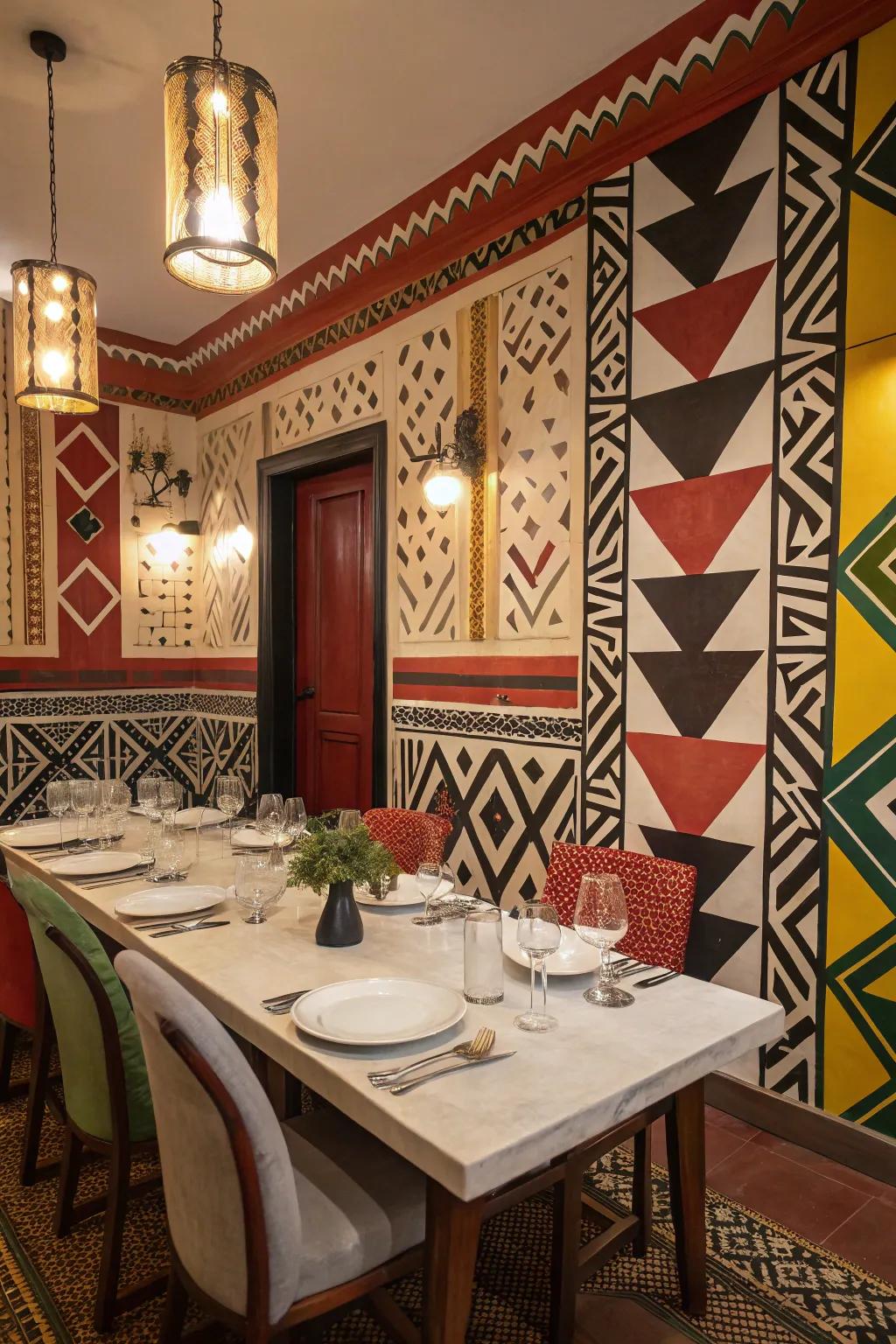 Striking schematics effectuate a distinct proclamation across your dining table.