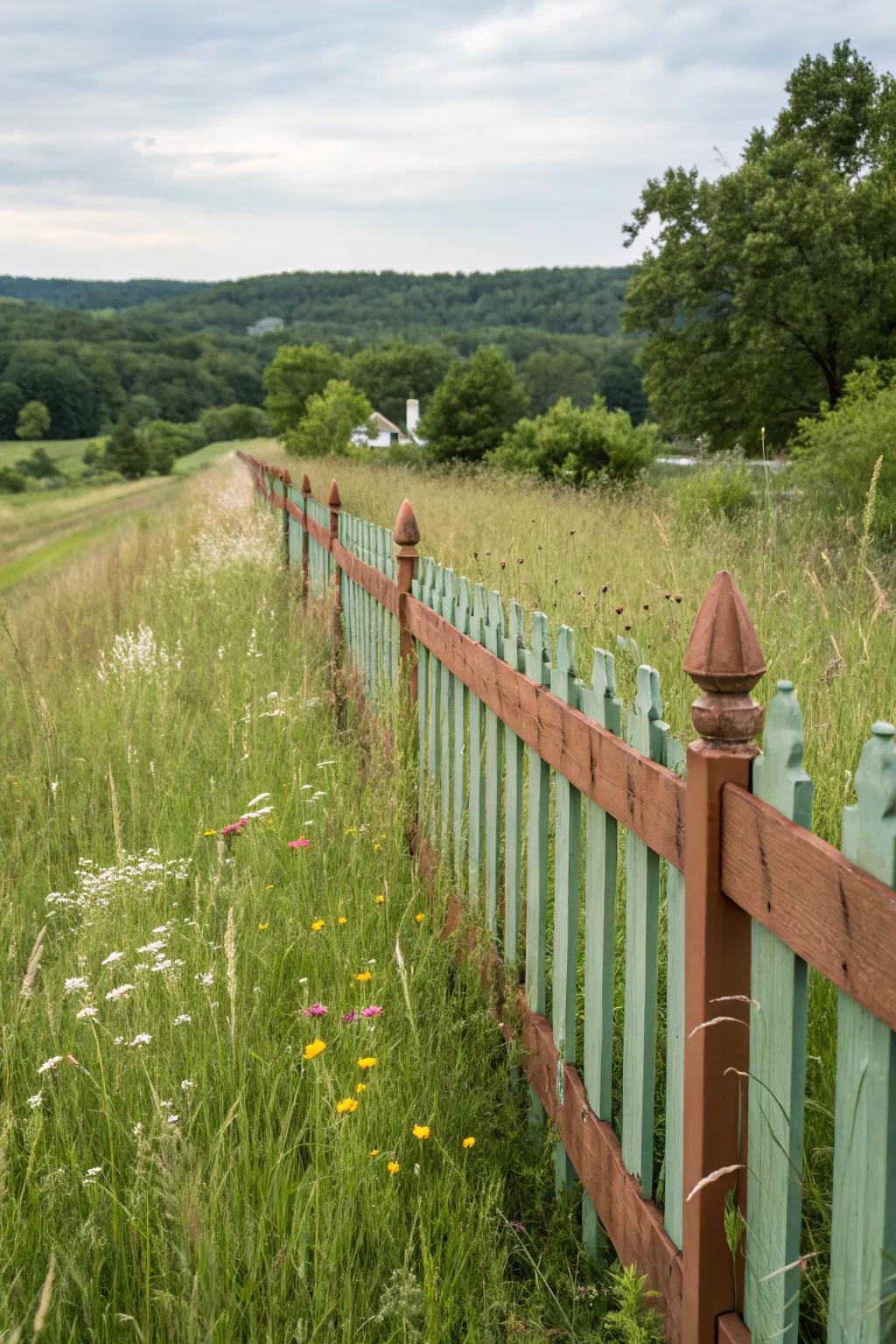 A picket fence merging naturally with its earthy surroundings.
