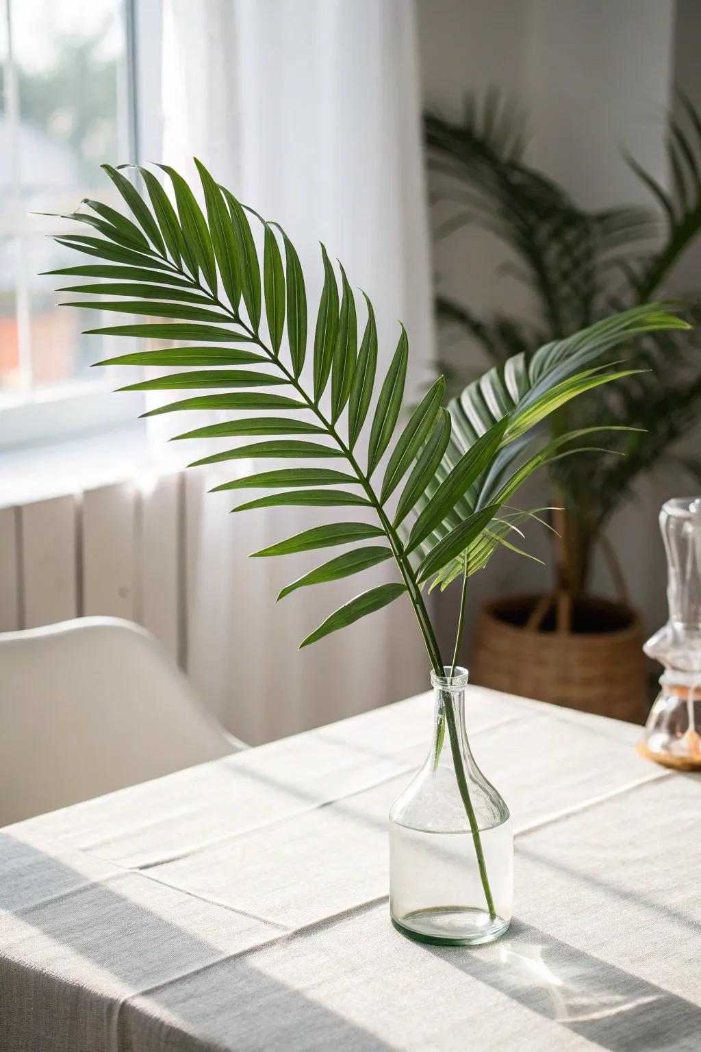 A single palm leaf can create a powerful minimalist impression.