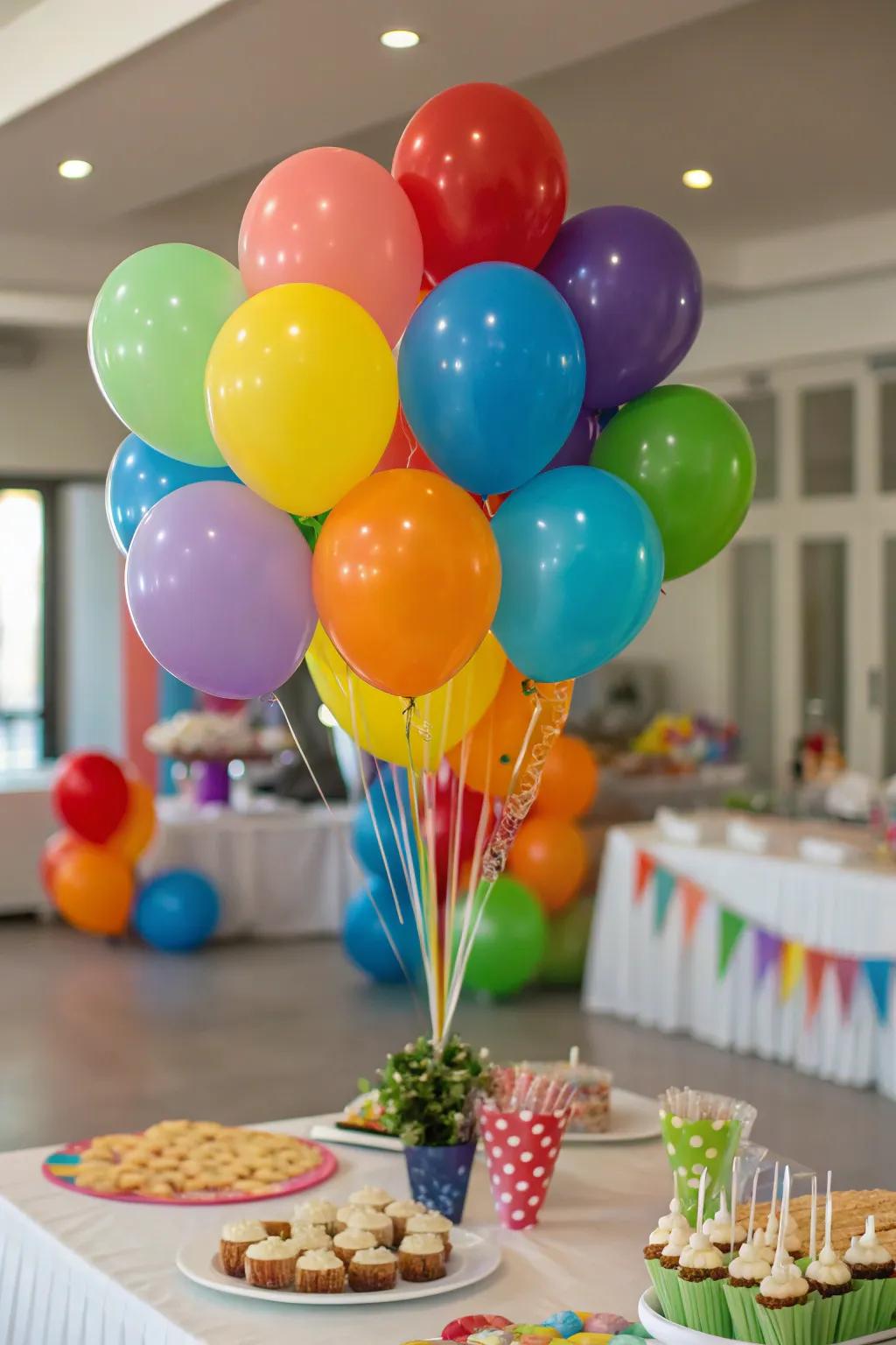 A fun balloon centerpiece in the party’s colors.