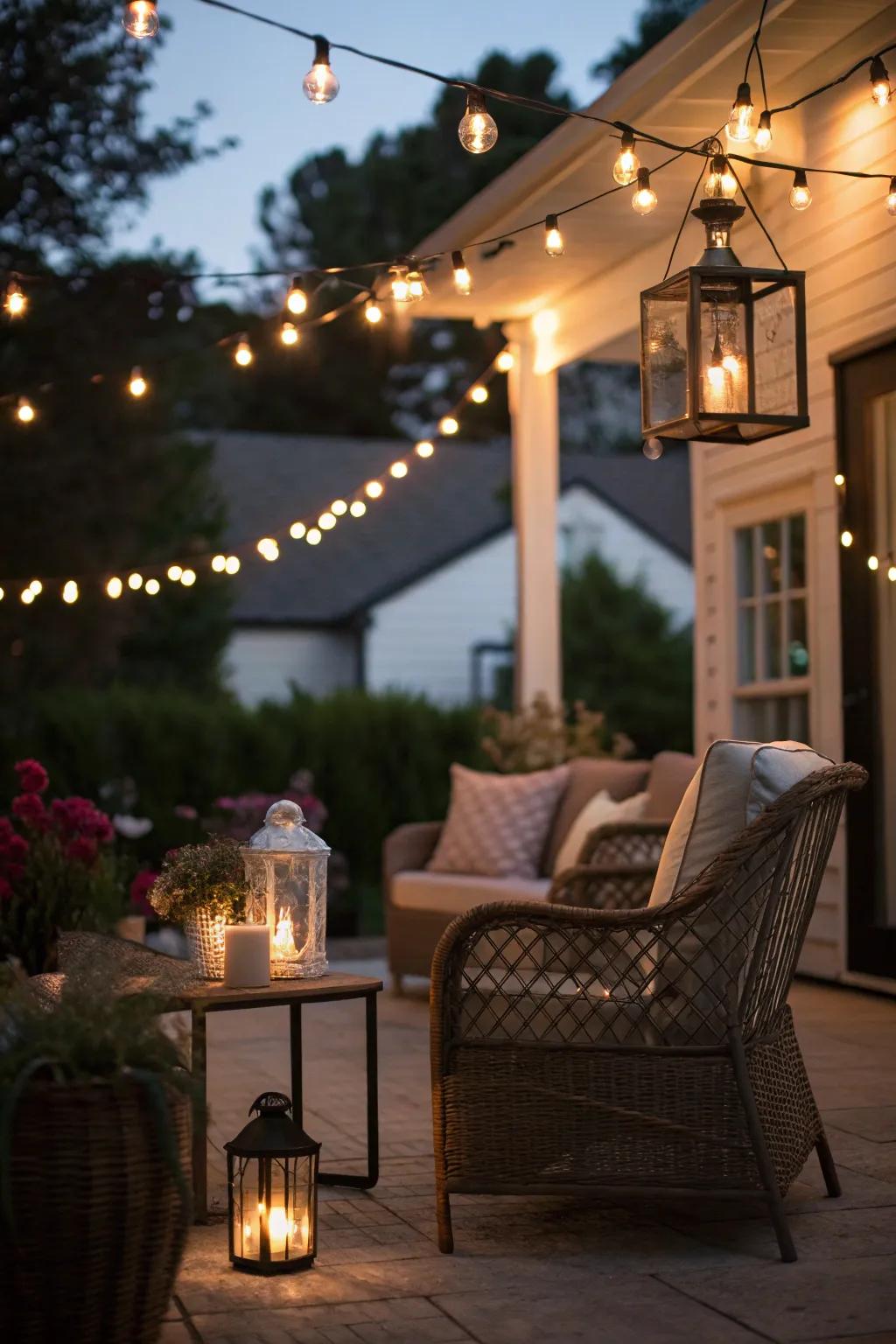 Atmospheric lighting enlivens your patio after sunset.