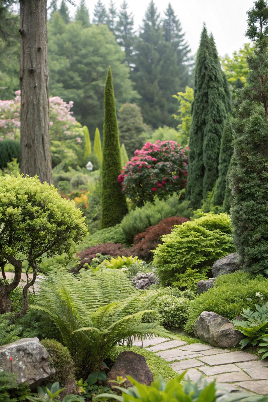 Rich greenery establishes a tranquil and private garden.