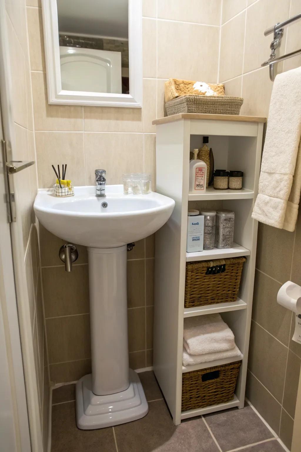 Slim storage units maximize space efficiently.