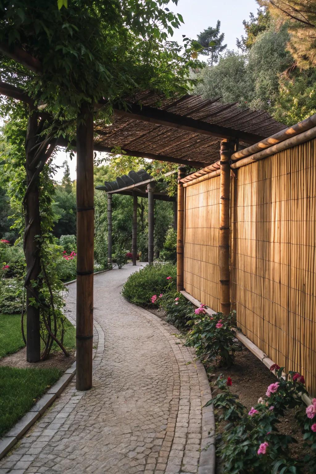 Bamboo screens infuse a peaceful, organic atmosphere.