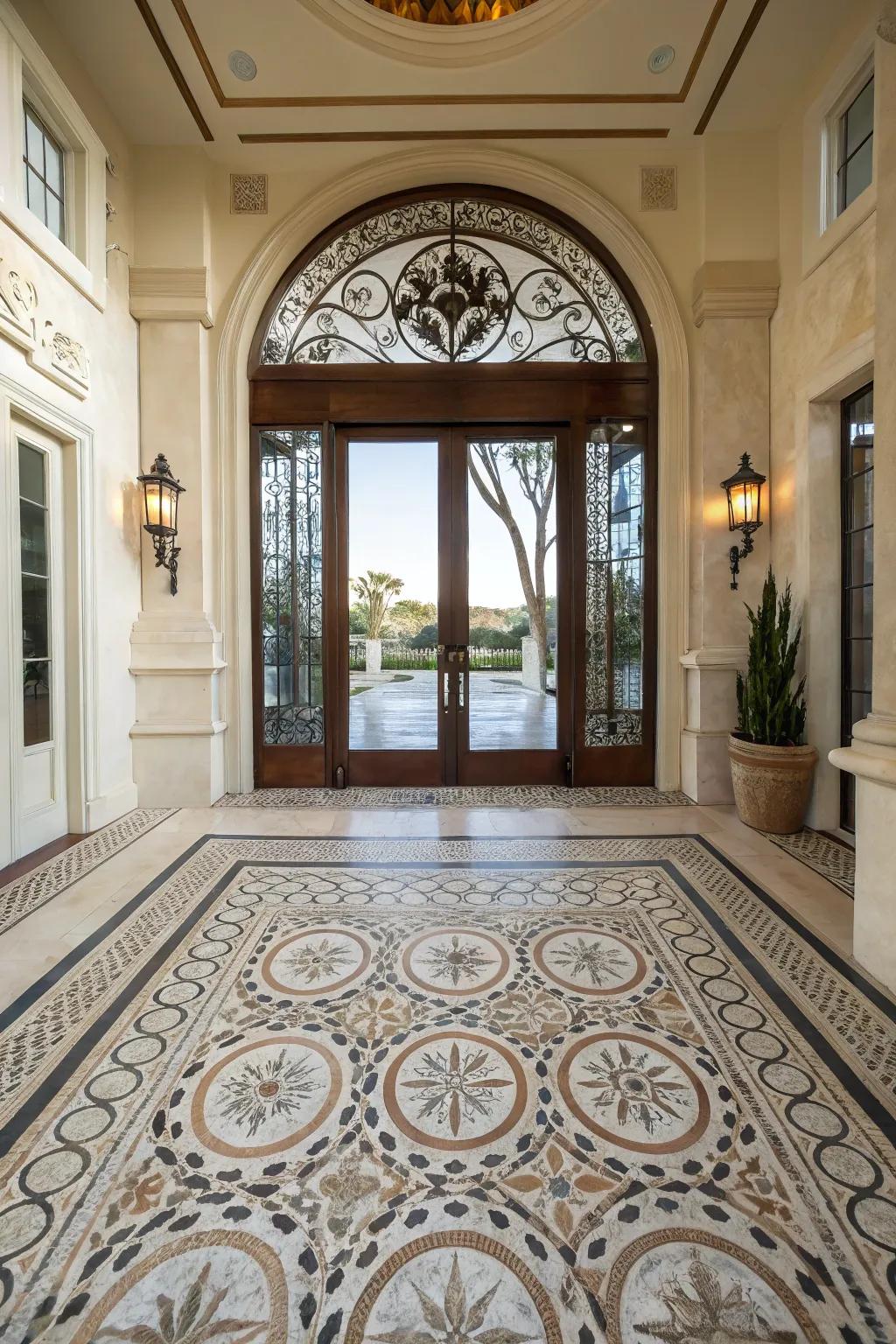 Art tiles establish an artistic and welcoming entryway.