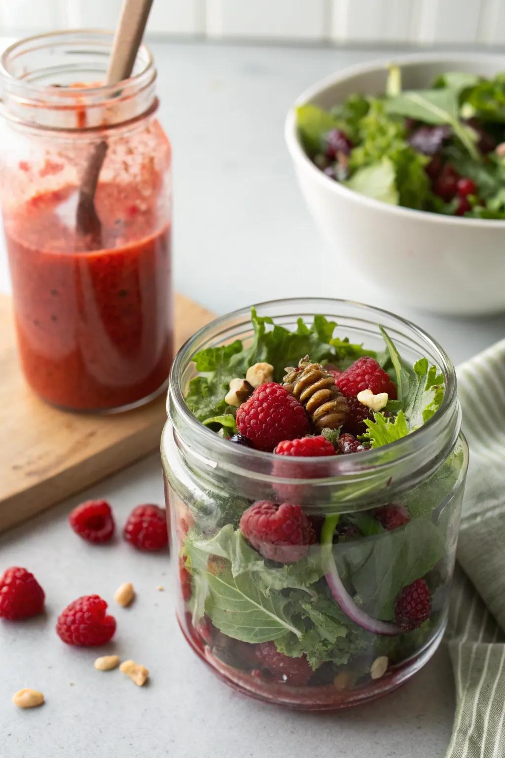 Raspberry vinaigrette adds a fruity and zesty touch to your salad.