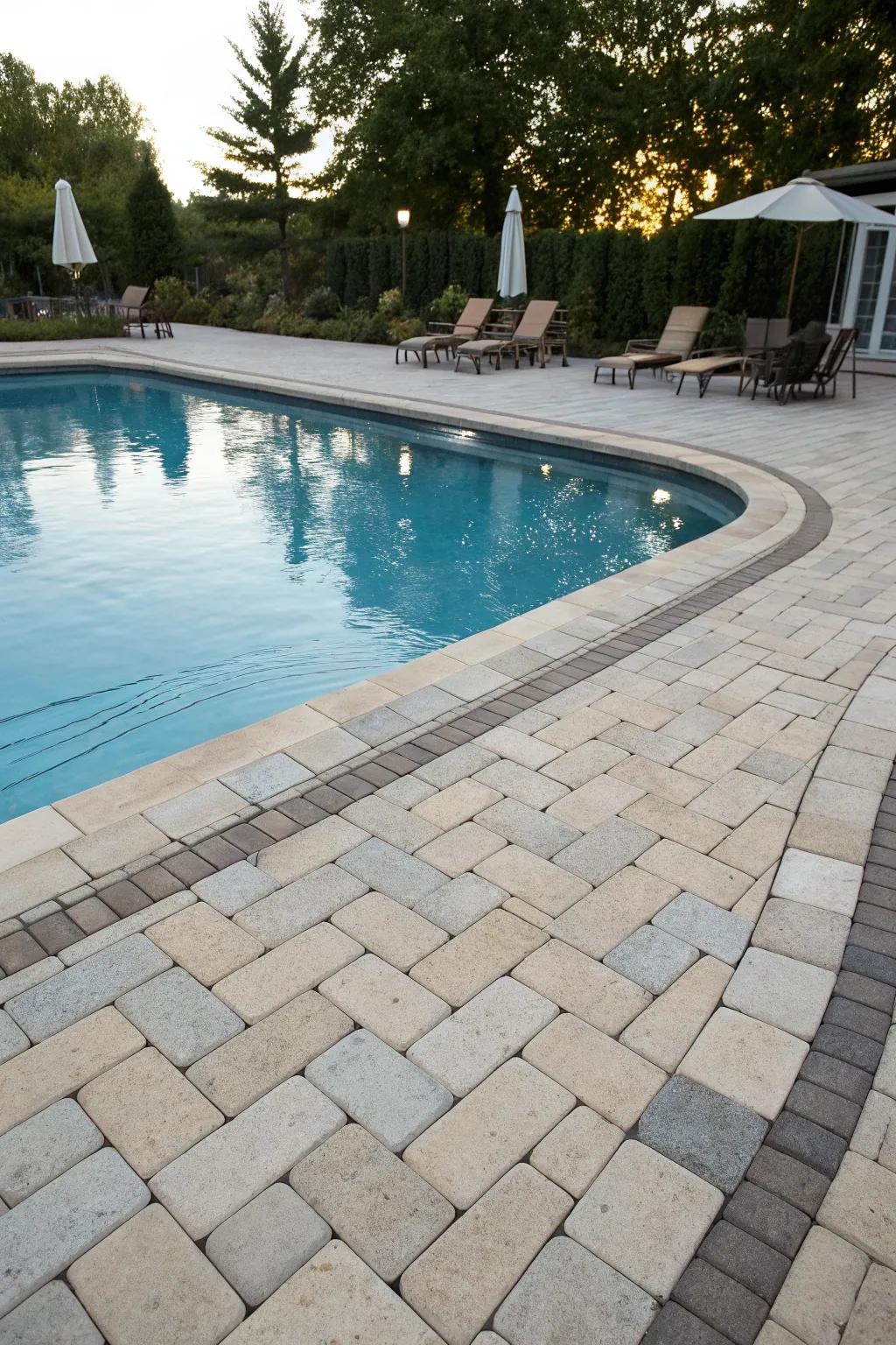 Paver coping accommodates inventive designs and patterns.