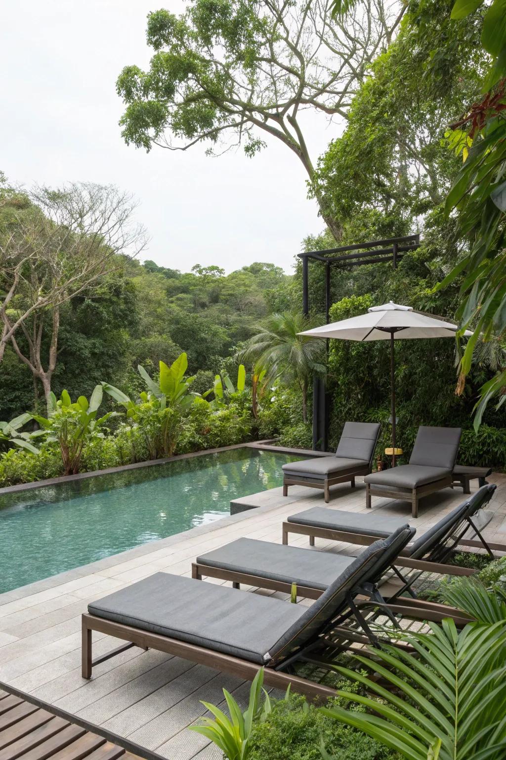 Combine nature with design to create a soothing pool deck.