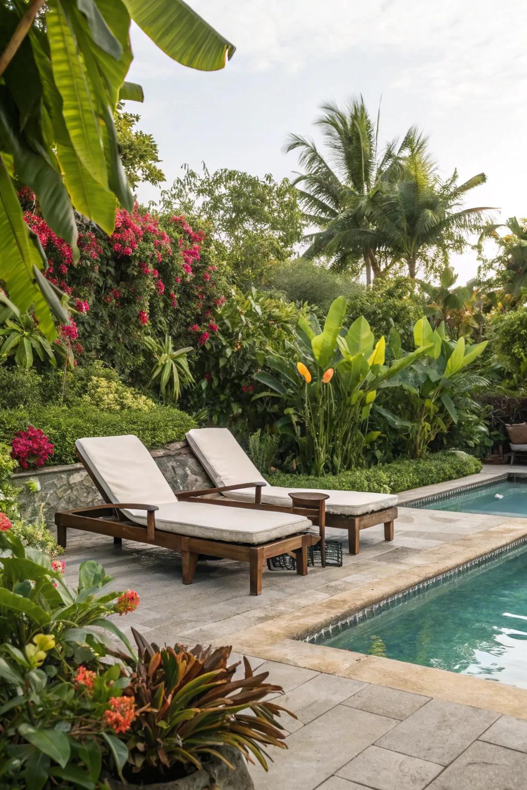 Abundant greenery amplifies the tranquility of your poolside retreat.