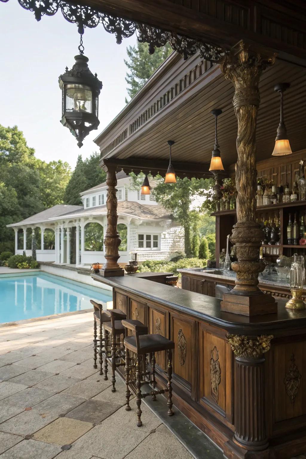 Old decorations bring a nostalgic sensation to your poolside bar.