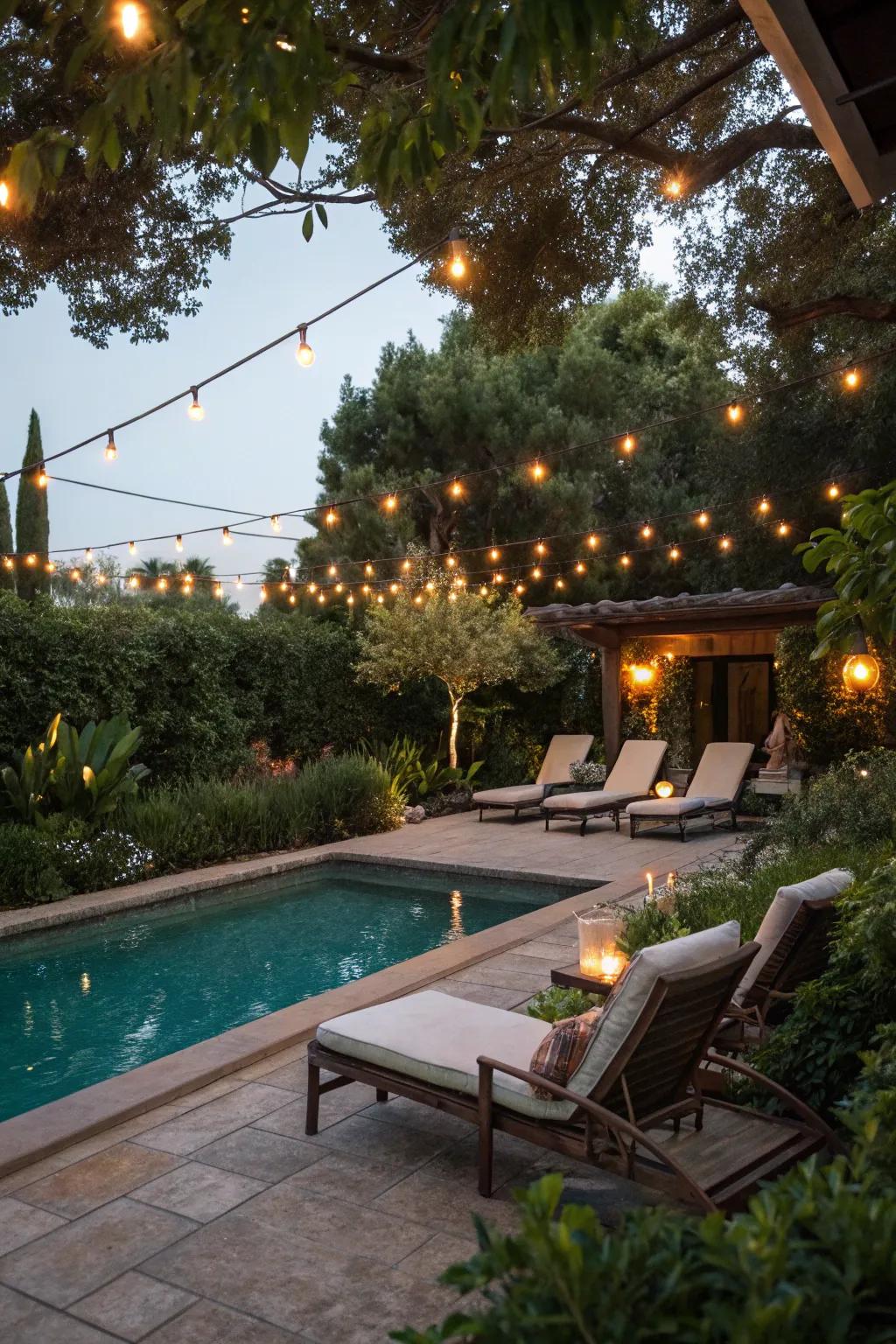 String lights bring a magical element to any poolside celebration.