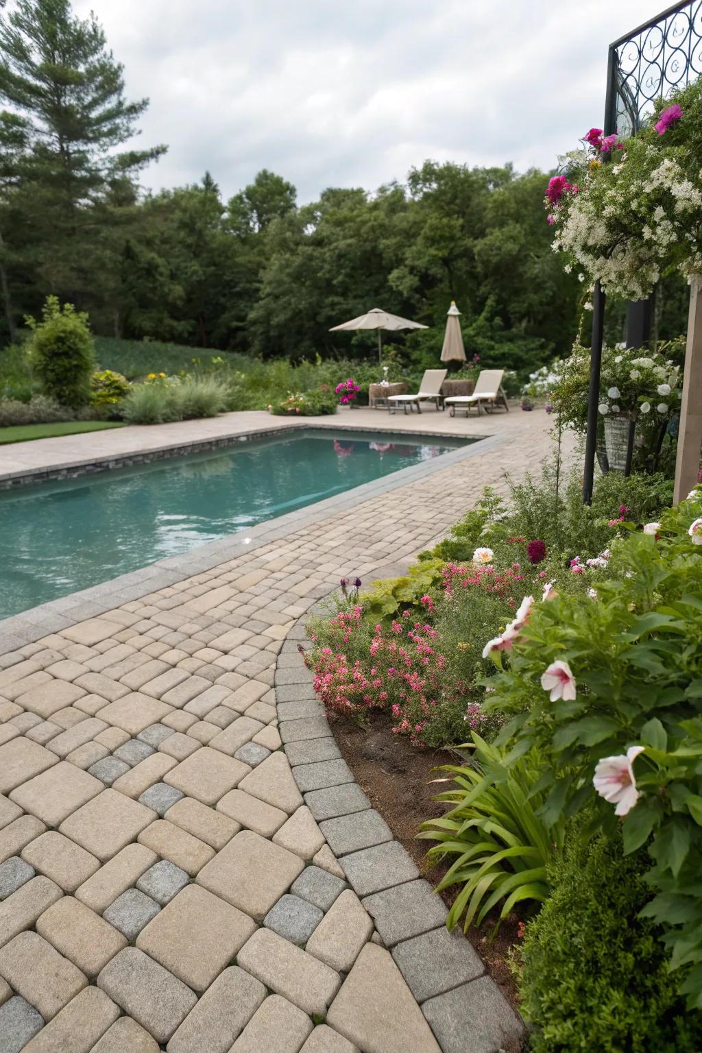 Water-permeable paving stones present an ecologically sound option for your pool deck.