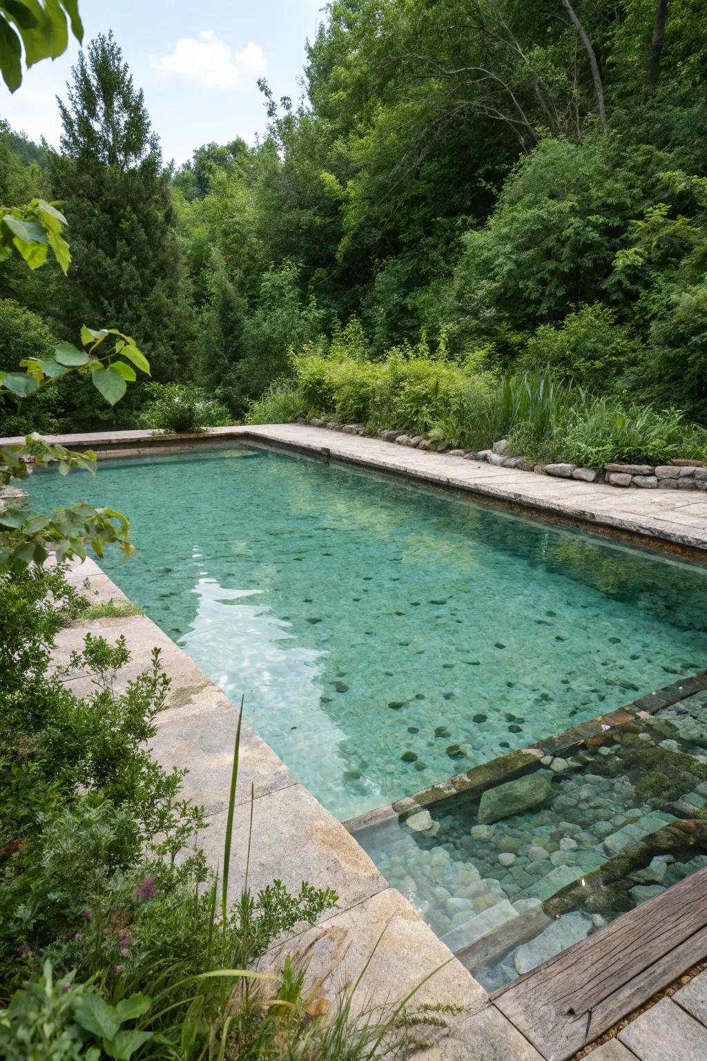 A pool pond filled with naturally pure, clean water.