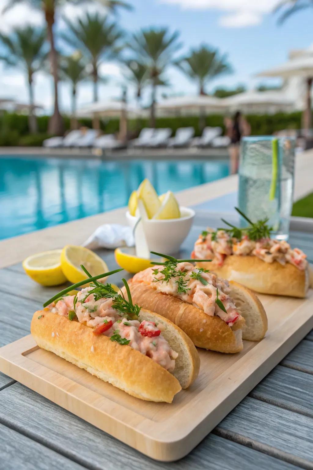 Indulge in seafood bites for a luxurious poolside treat.