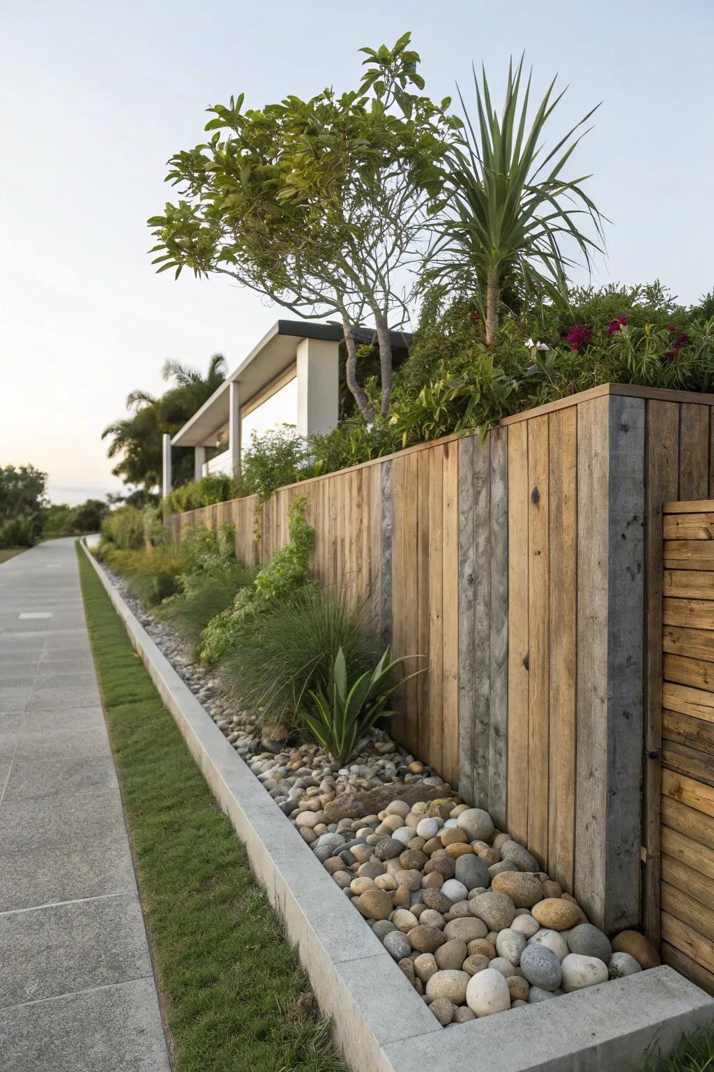 A harmonious blend of materials creating a striking property line.