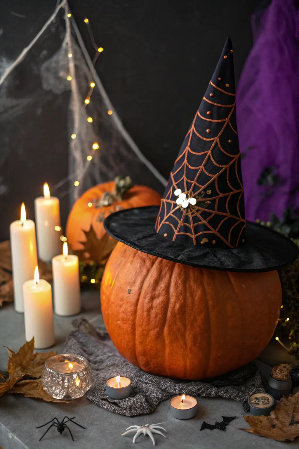 A sorceress hat transforms any pumpkin into a magical focal point.
