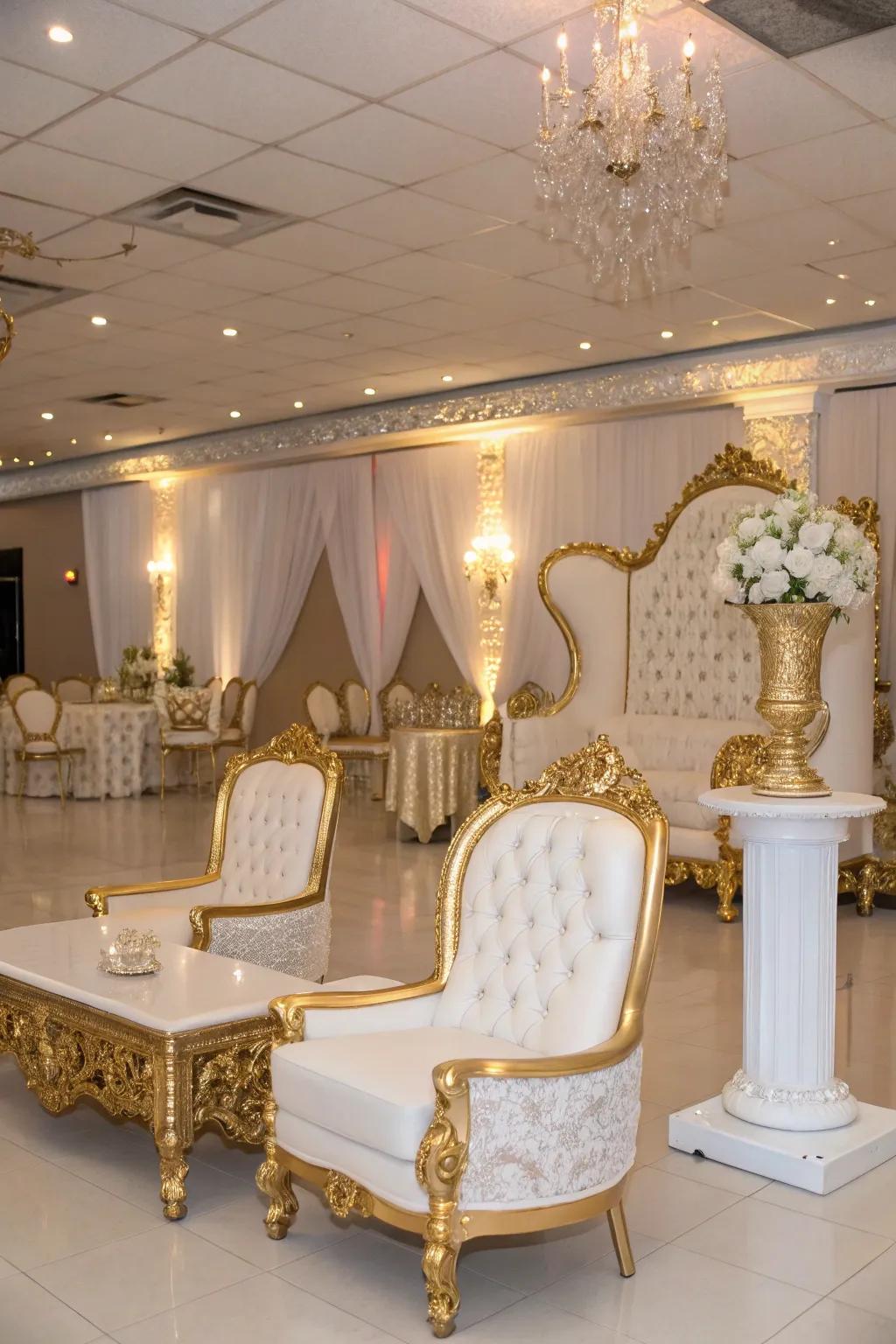 Ornate furniture introduces a majestic touch to the venue.