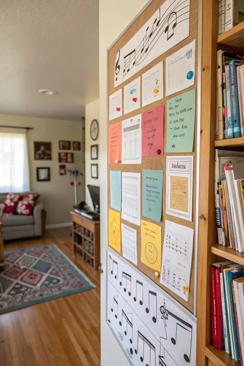 A musical bulletin board suggesting songs for increased concentration.