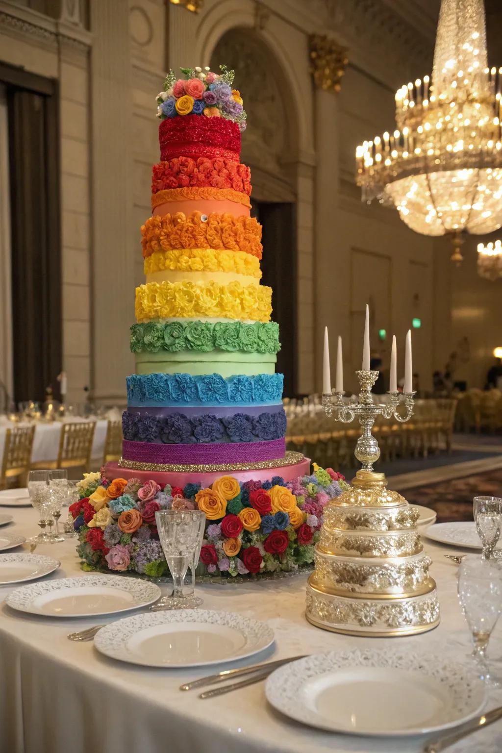A multi-story spectrum sweet treat establishes a breathtaking focal attraction.