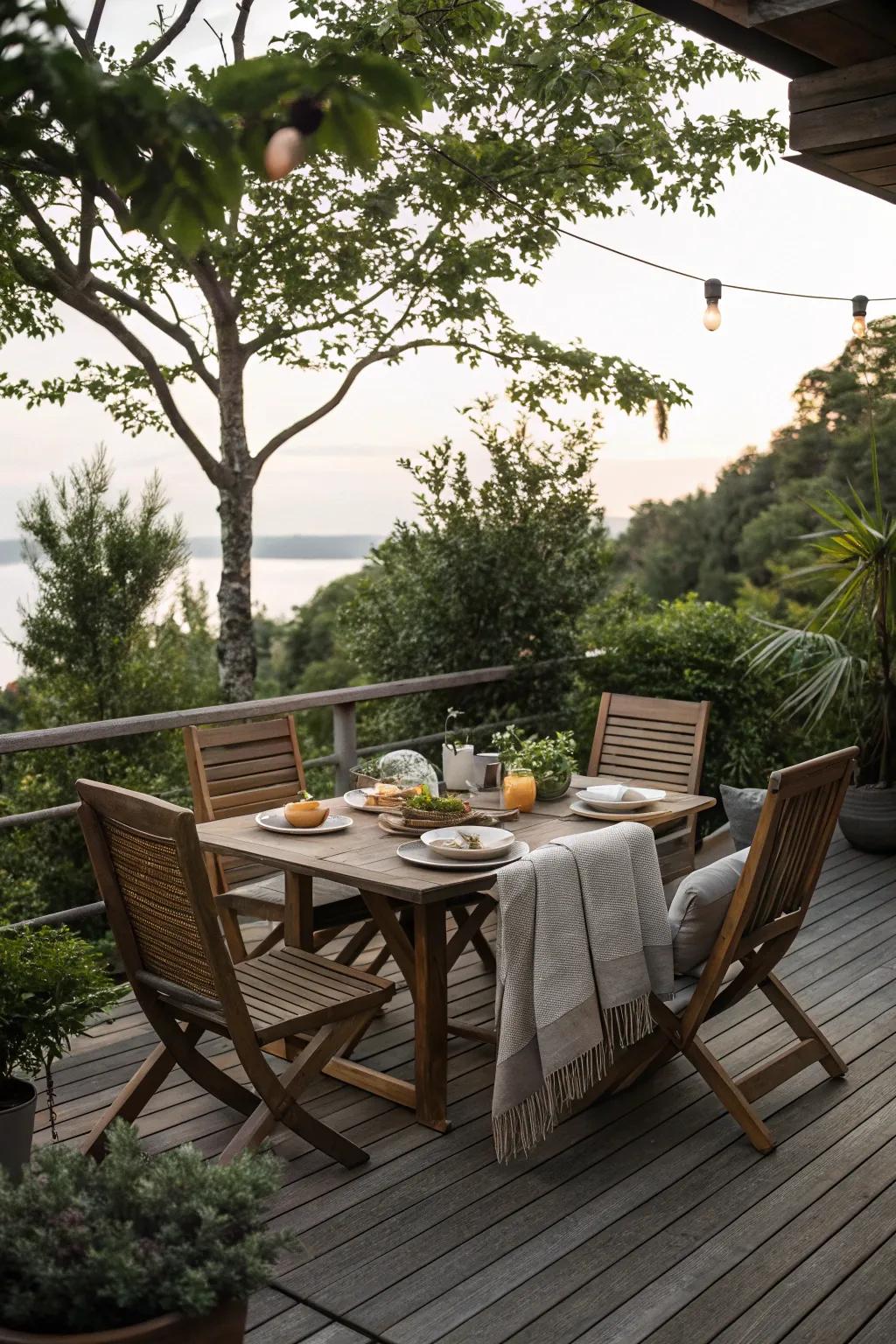 Design a dining haven on your elevated deck.