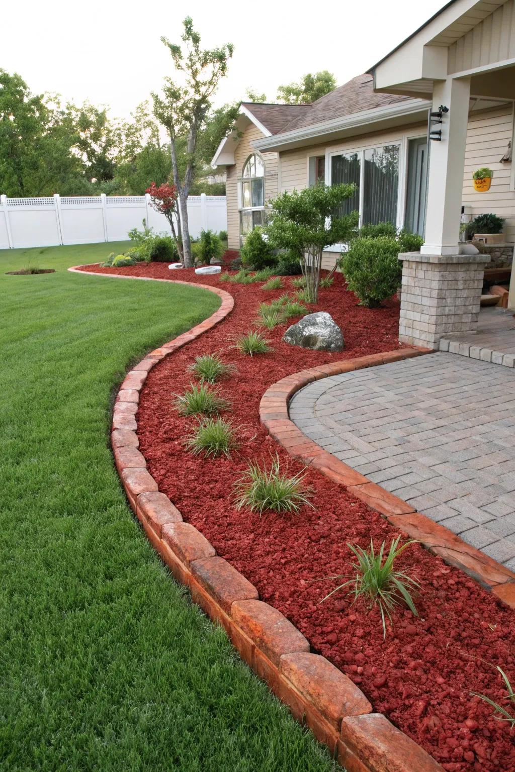 Ornamental garnet ground cover borders render a polished and orderly garden facade.
