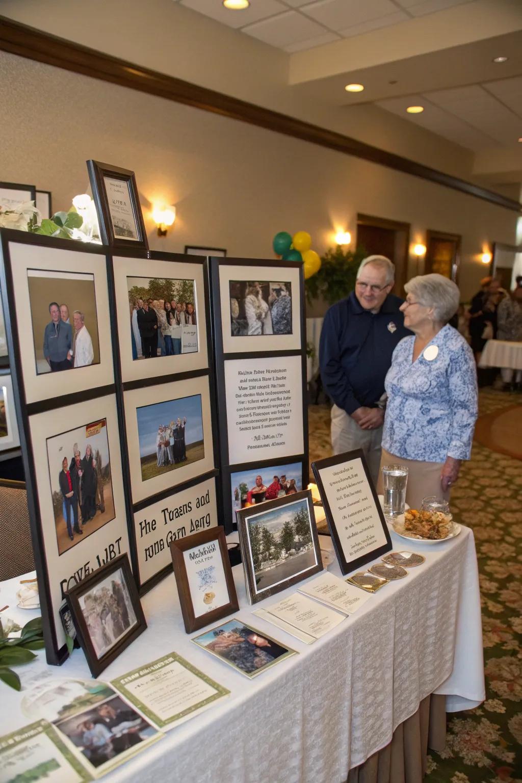 Photo displays acknowledge accomplishments as well as the retiree's journey.