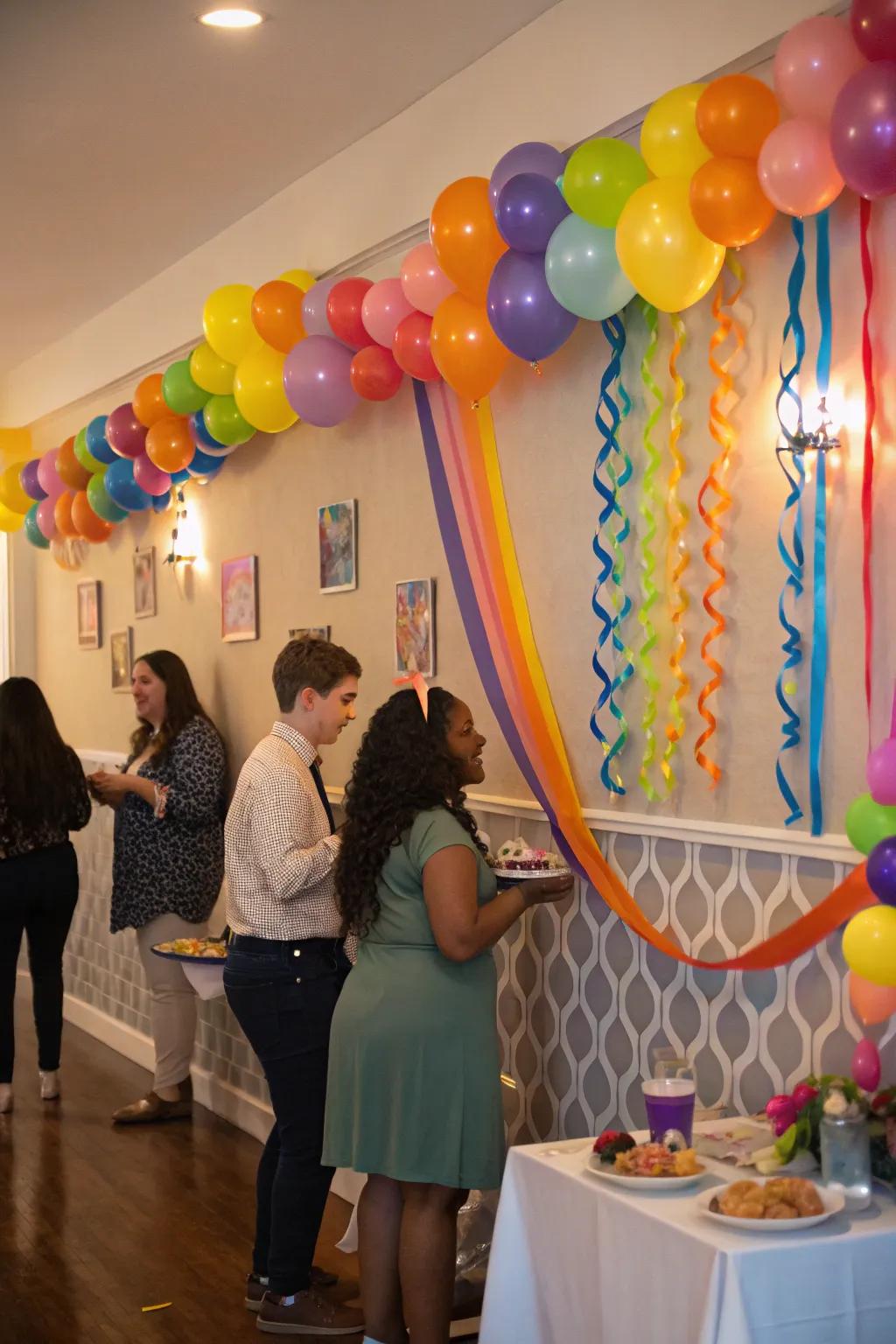 Ideal balloon and ribbon wall decorations for parties.