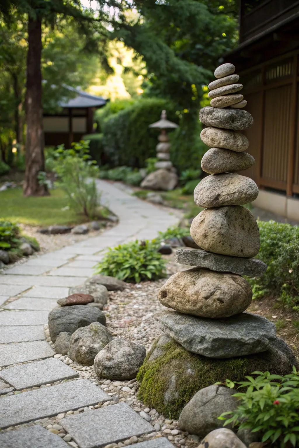 Express your creativity with distinctive smooth stone figures that inject character into your garden.