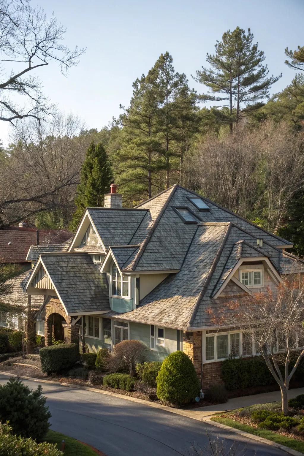 Layered roofs inject architectural intrigue and character.