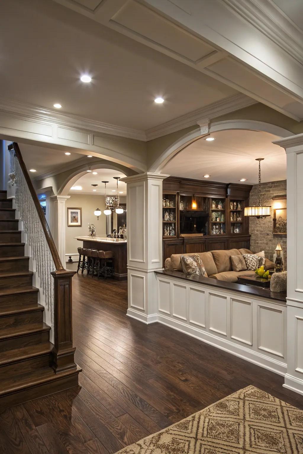 Architectural elements offer fashionable and functional division.