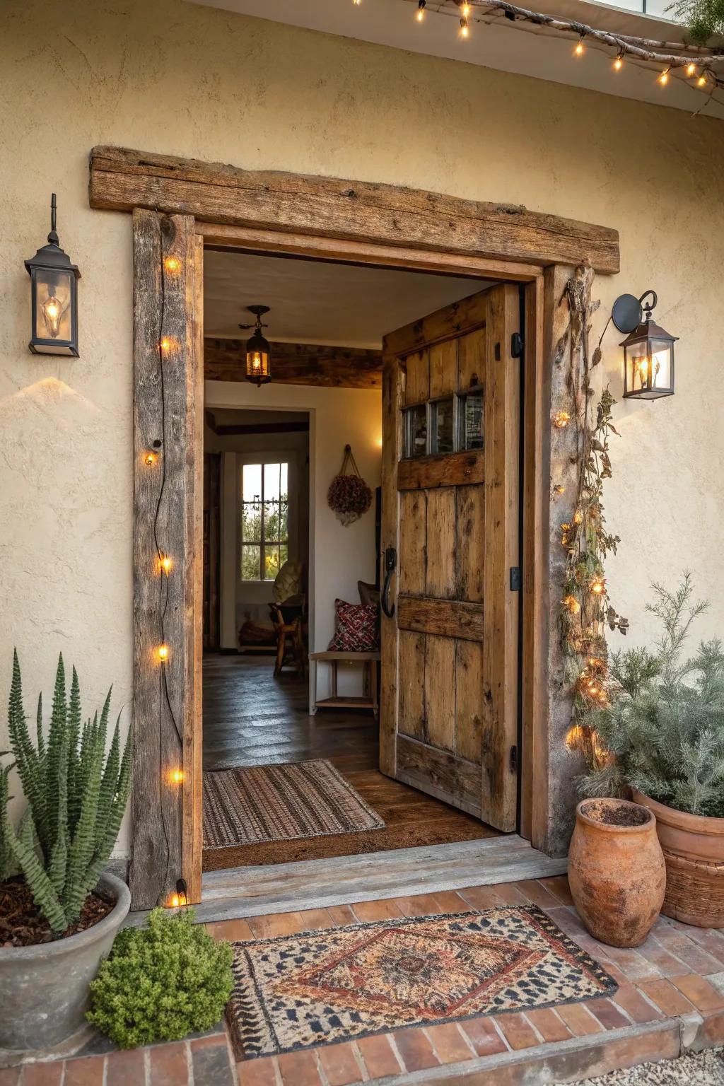 Earthy and warm door frame creating a cozy entryway atmosphere.