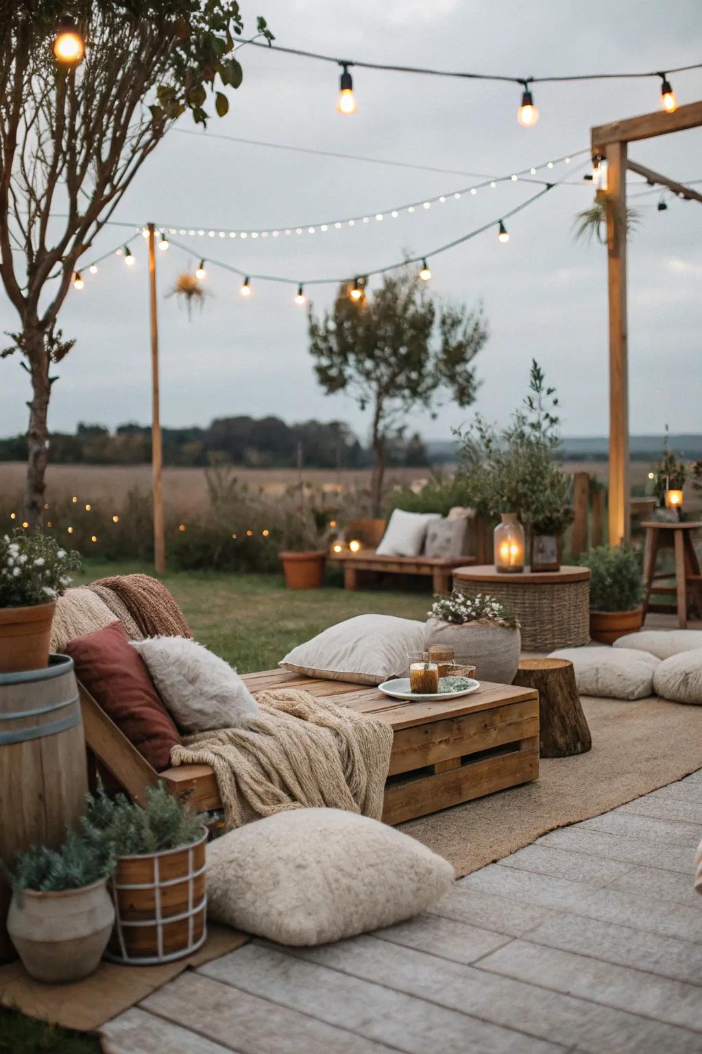 A comfortable countryside seating area in the garden.